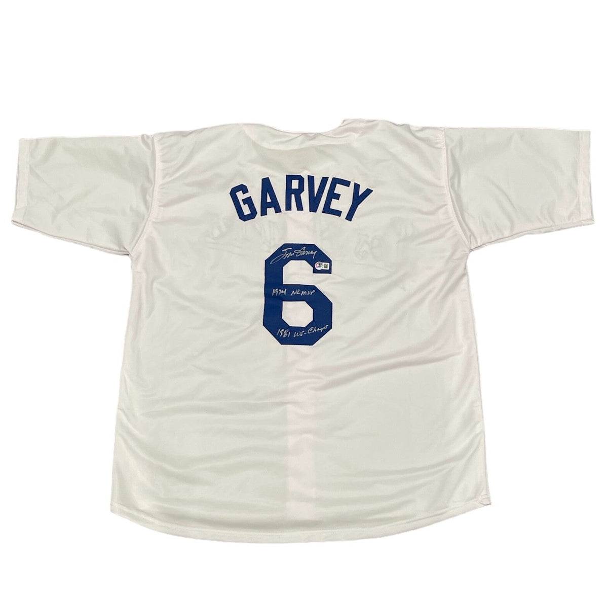 Steve Garvey Signed LA Dodgers Custom Jersey w/ 2 Ins MVP WS Beckett Wit BAS COA-Powers Sports Memorabilia