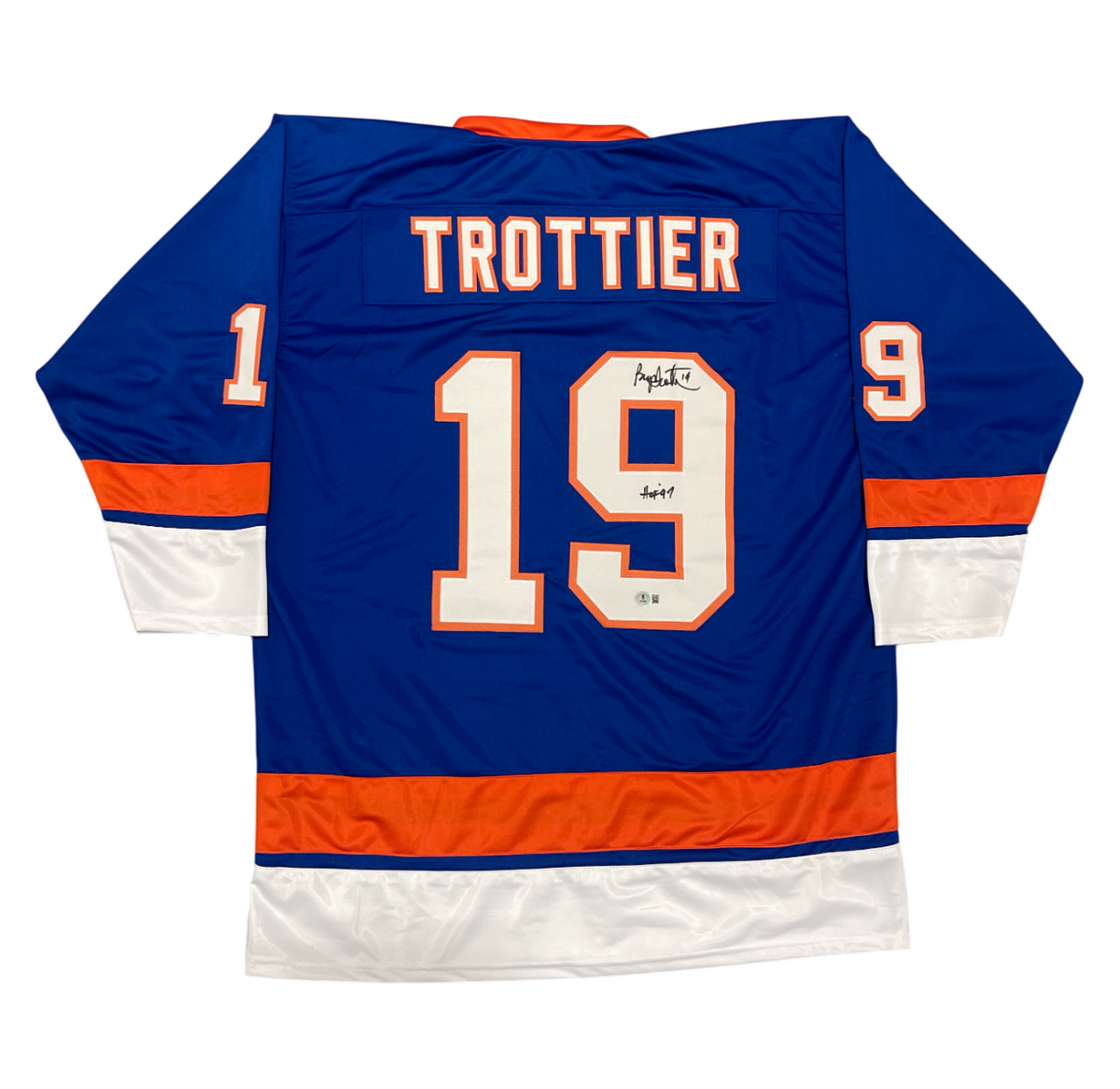 Bryan Trottier Signed NY Islanders Custom Jersey w/ HOF 97 Beckett W BAS COA-Powers Sports Memorabilia