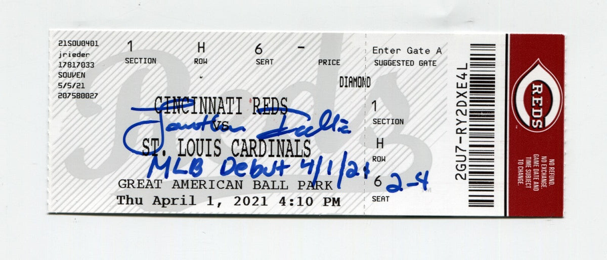Jonathan India Signed Auto MLB Debut Ticket 4/1/2021 JSA Witness Authenticated & Exclusive HOLO-Powers Sports Memorabilia