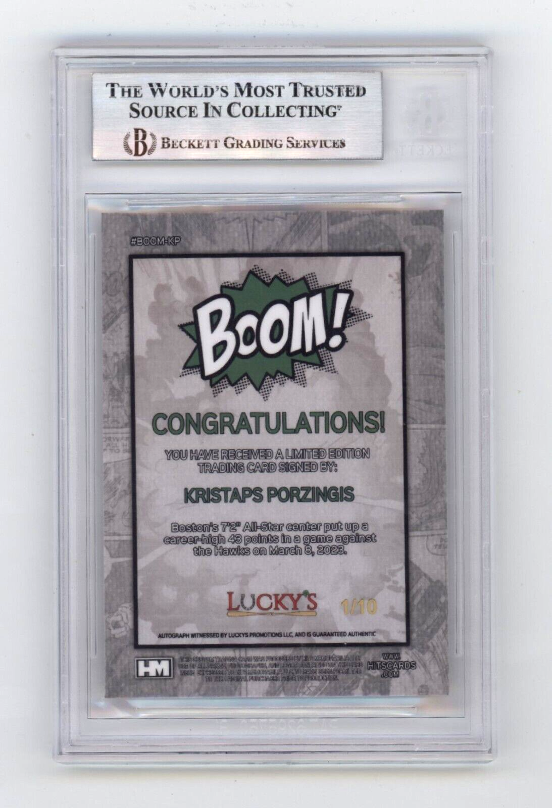 Kristaps Porzingis 2024 Hits Memorabilia BOOM Gold #/10 Signed BGS BAS Auto-Powers Sports Memorabilia