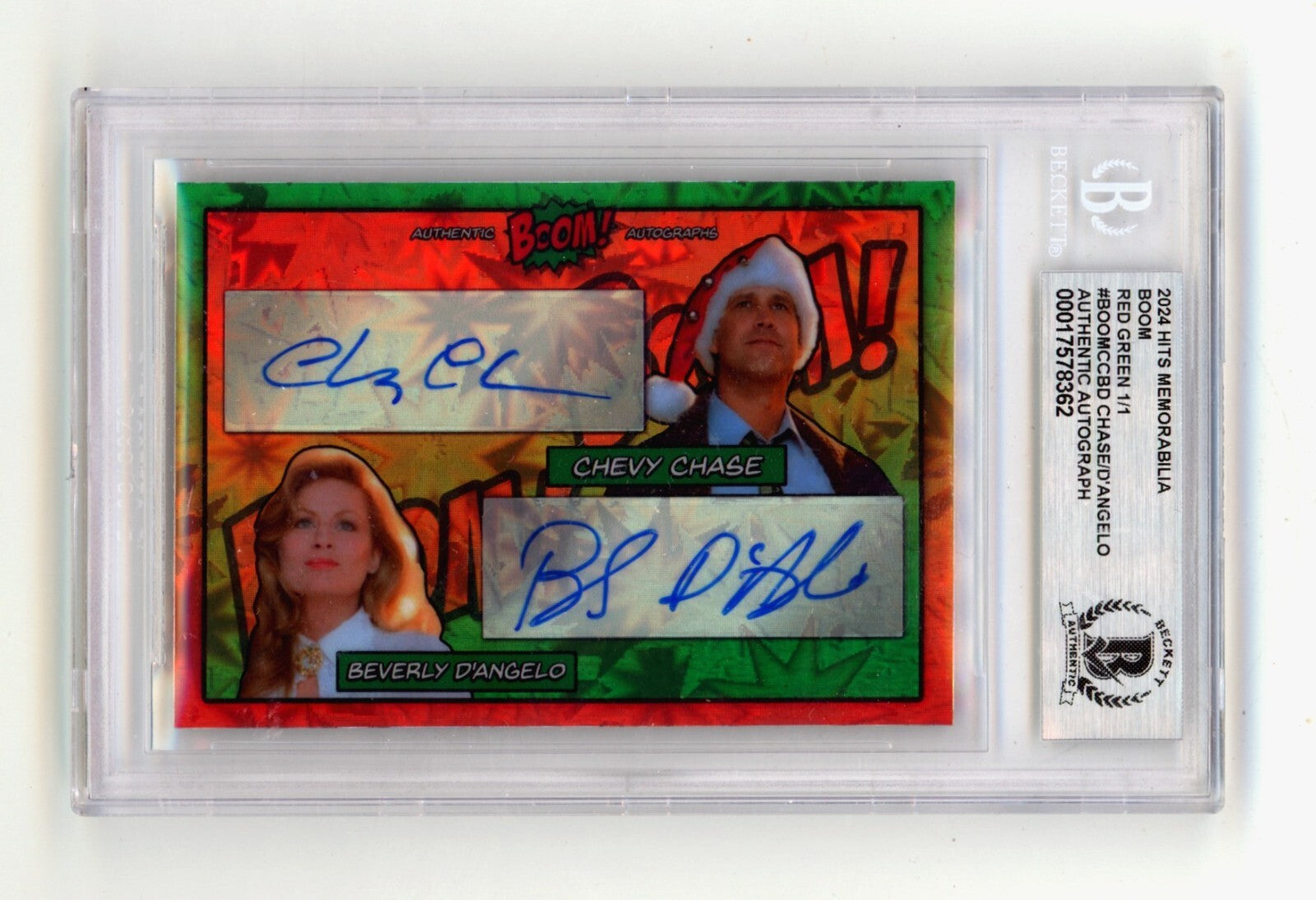Chevy Chase Beverly D'Angelo 2024 Hits Mem BOOM Red/Green 1/1 Signed BGS Auto-Powers Sports Memorabilia