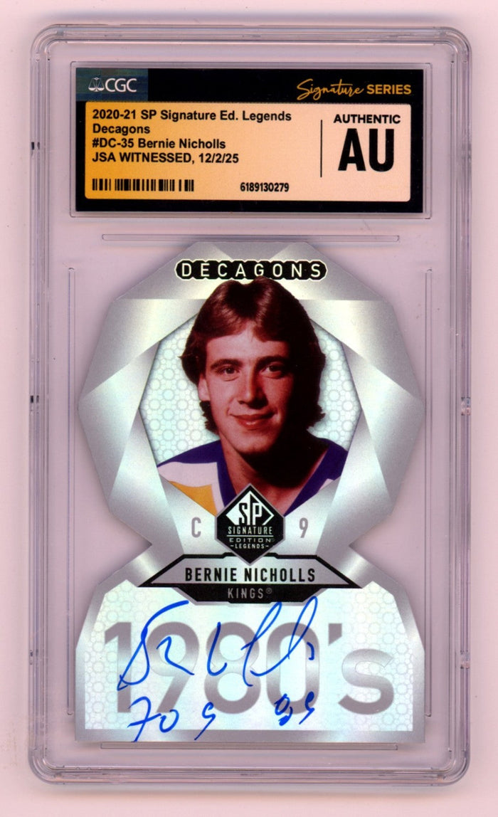 Bernie Nicholls 2020-21 Upper Deck SE Decagons Signed Insc. JSA CGC Authentic-Powers Sports Memorabilia