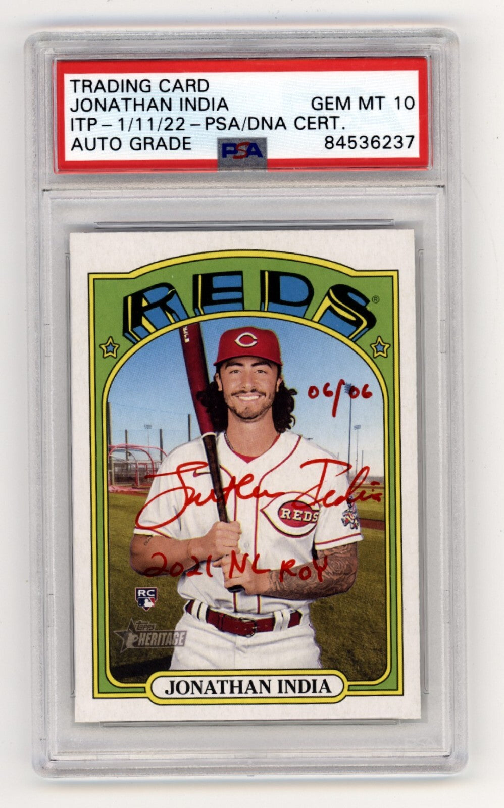 Jonathan India 2021 Topps Heritage High Number RC Red ROY 6/6 Signed PSA 10 Auto-Powers Sports Memorabilia