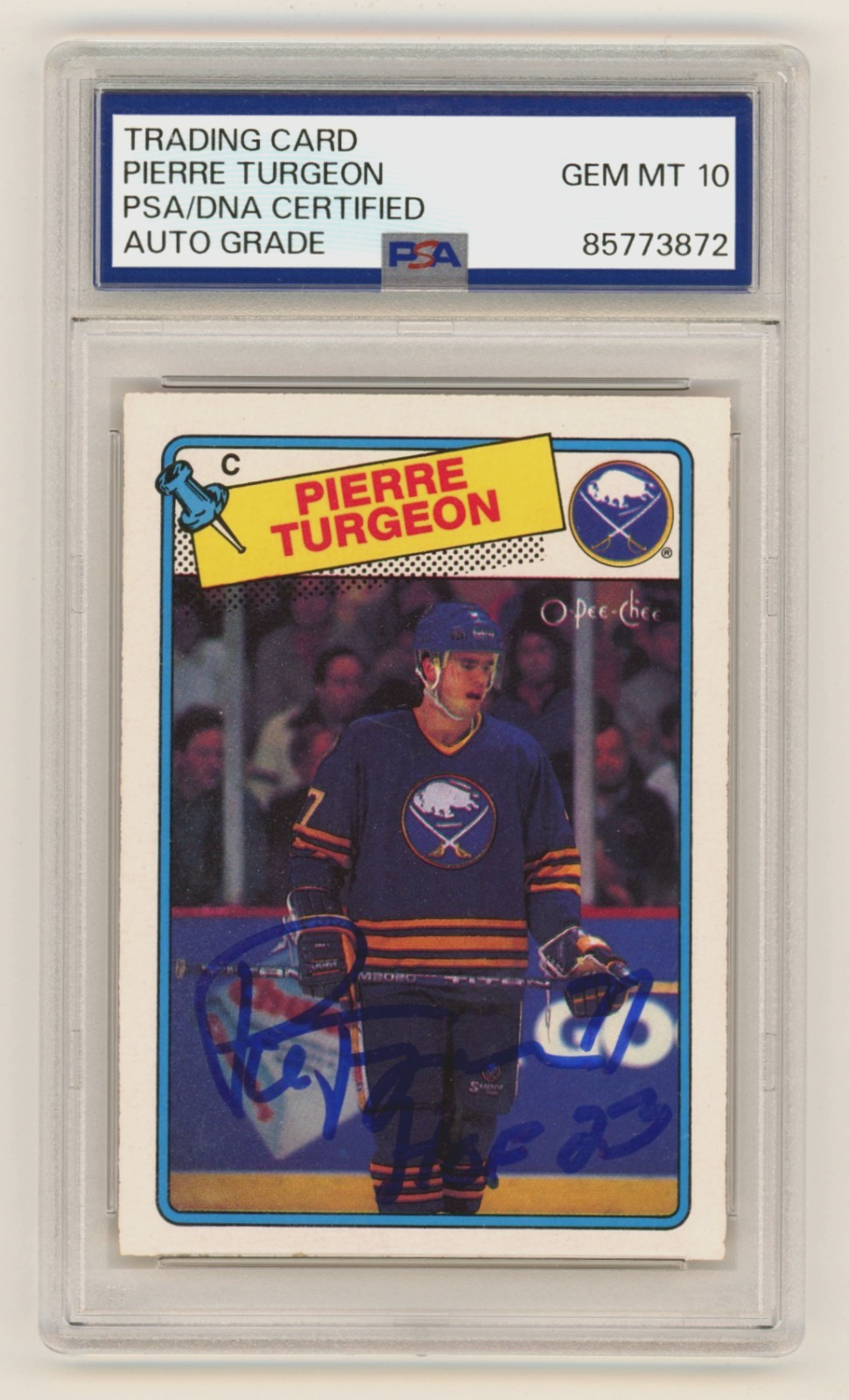 Pierre Turgeon 1988-89 O-Pee-Chee OPC #194 RC Signed w/ HOF 23 PSA 10 Auto-Powers Sports Memorabilia