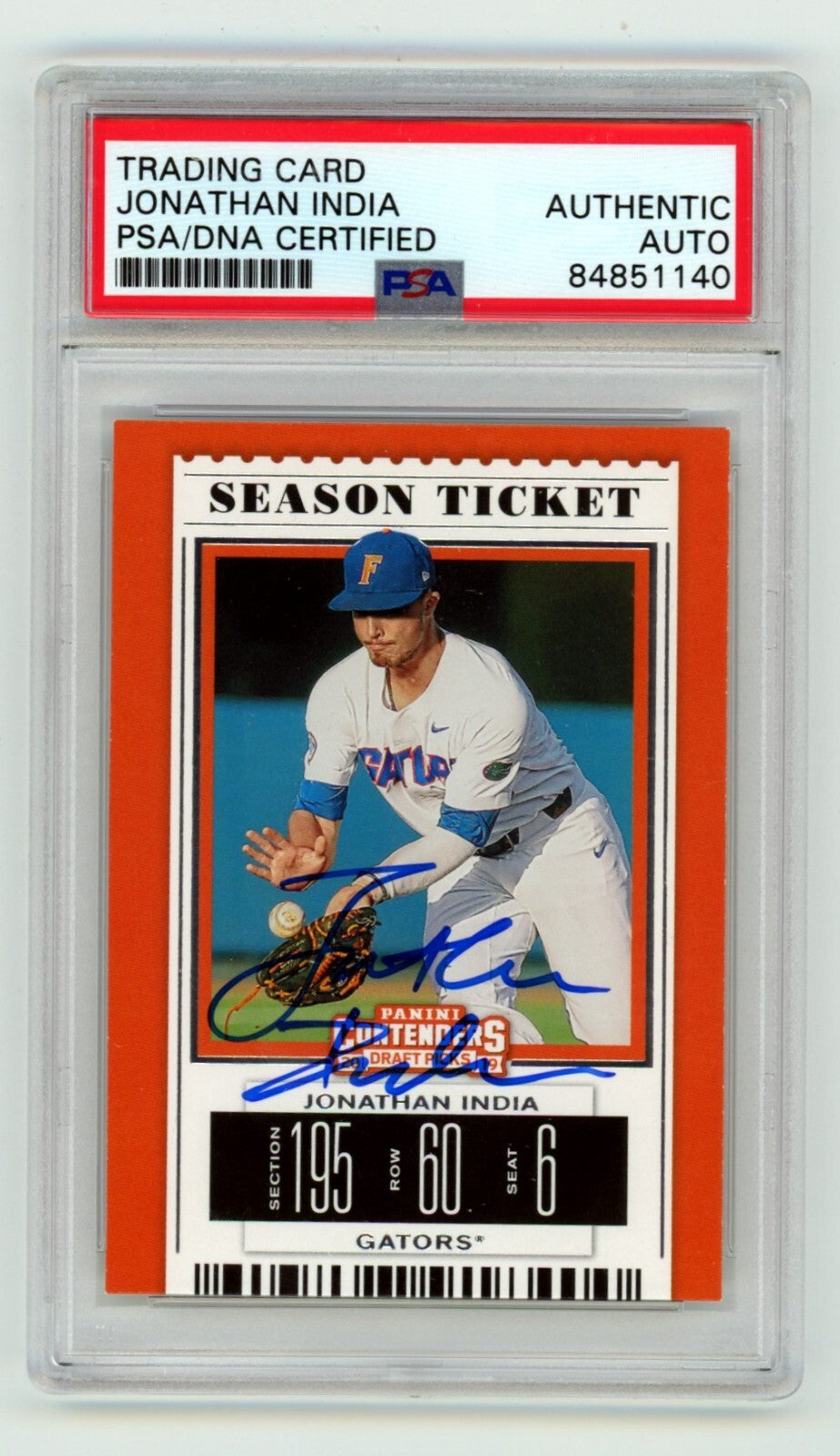Jonathan India 2019 Panini Contenders Draft Picks #12 Rookie RC Signed PSA Auto-Powers Sports Memorabilia