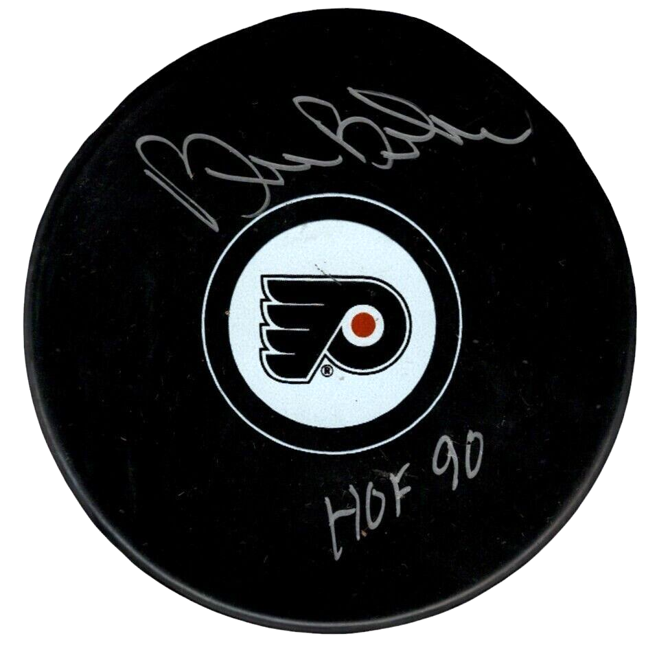 Bill Barber Signed Philadelphia Flyers Puck w/ HOF 90 Beckett Witness BAS COA-Powers Sports Memorabilia