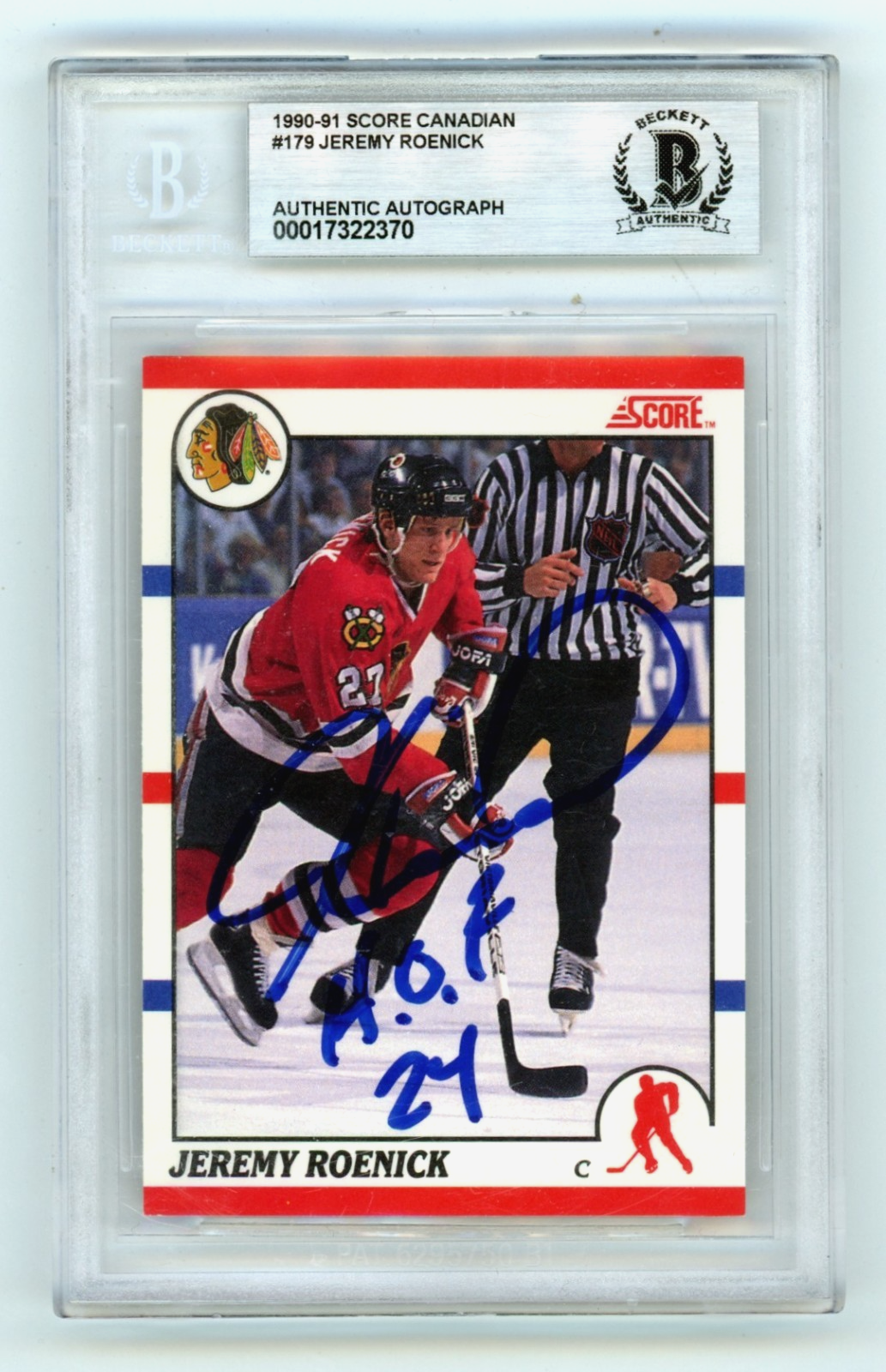 Jeremy Roenick 1990-91 Score Canadian Signed RC w/ HOF 24 Beckett BGS BAS Auto-Powers Sports Memorabilia