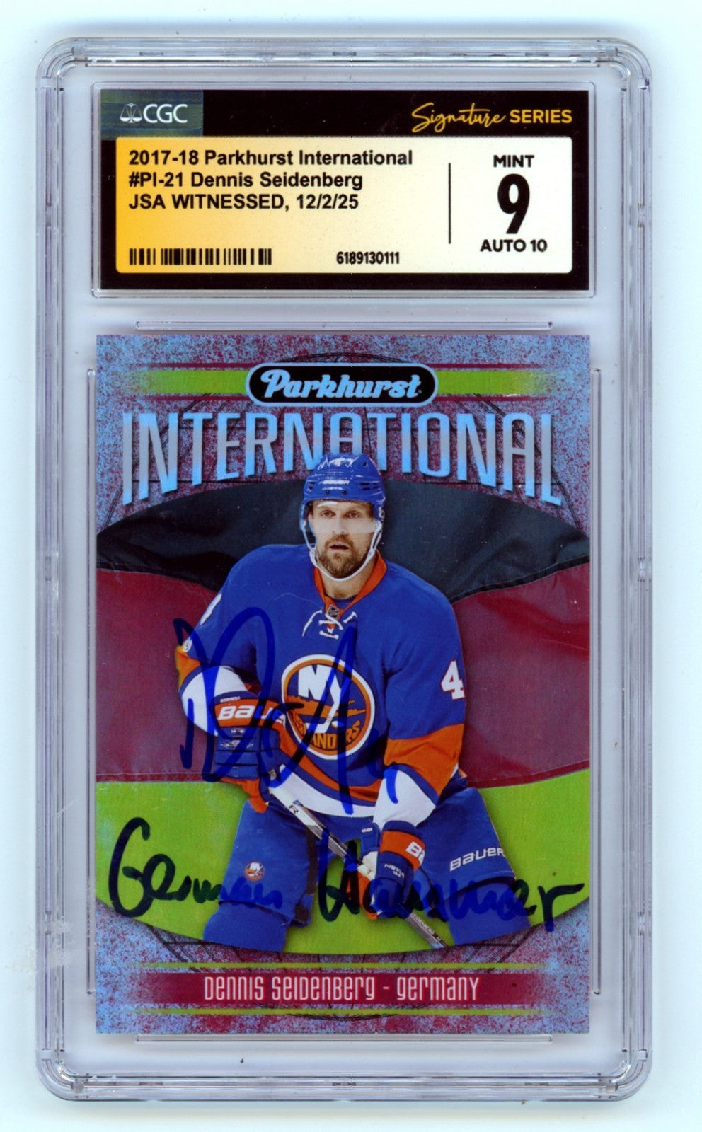 Dennis Seidenberg 2017-18 Parkhurst International Signed Insc. JSA CGC 9 10 Auto-Powers Sports Memorabilia