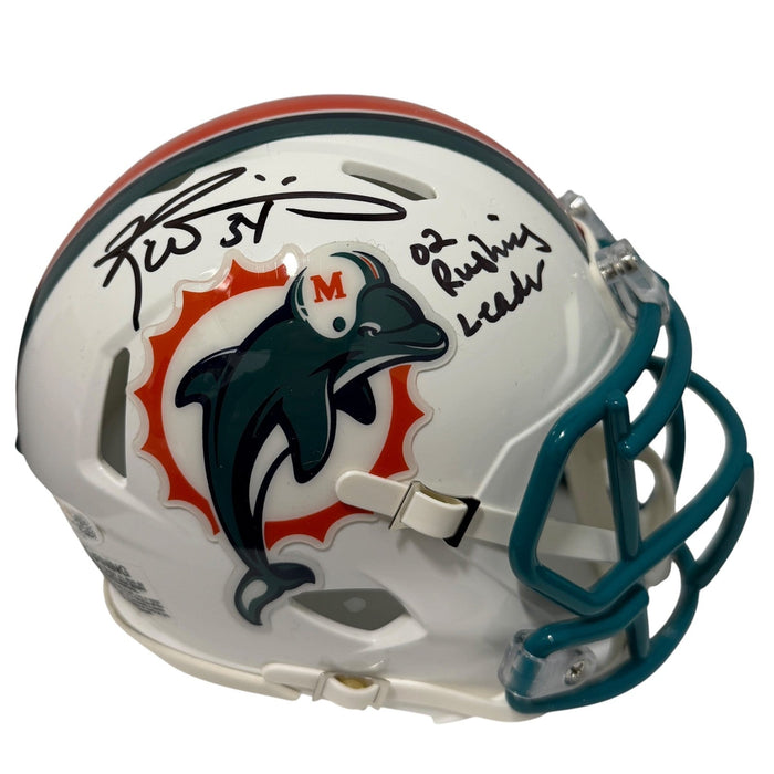 Ricky Williams Signed Dolphins TB Mini Helmet w/ 02 Rushing Leader JSA Witness Authenticated-Powers Sports Memorabilia