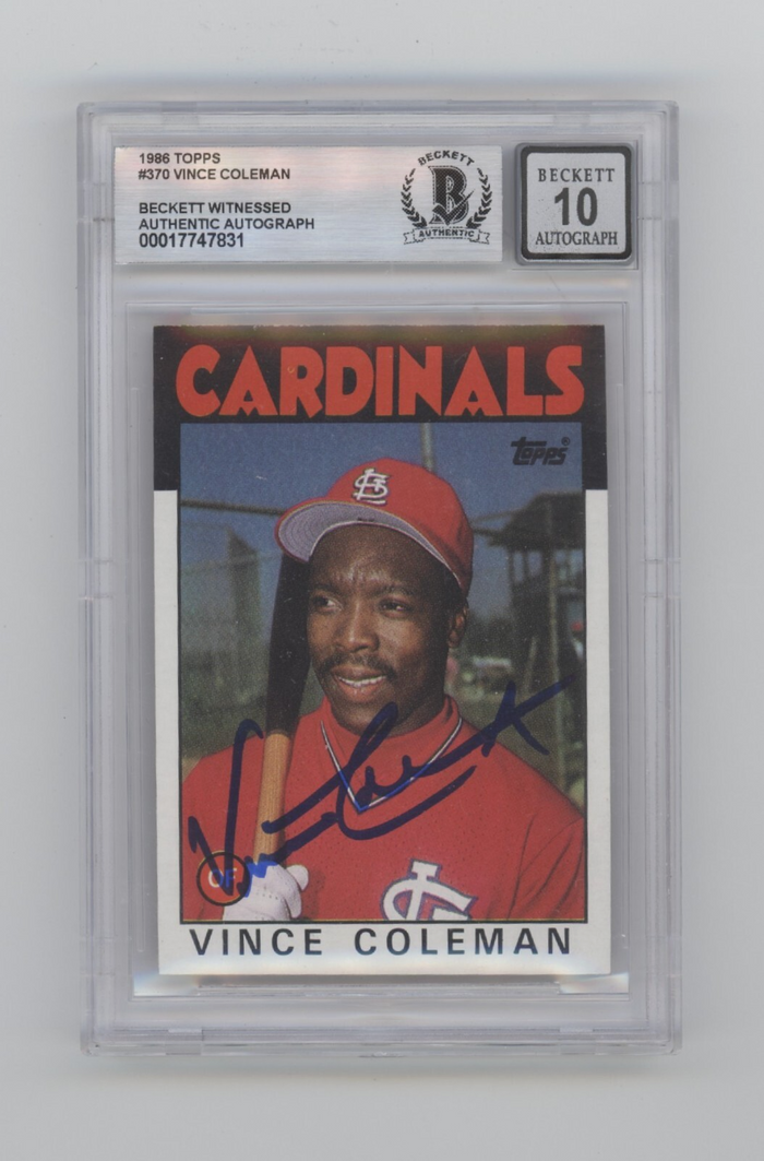 Vince Coleman 1986 Topps #370 RC Signed Beckett BGS 10 Auto St. Louis Cardinals-Powers Sports Memorabilia
