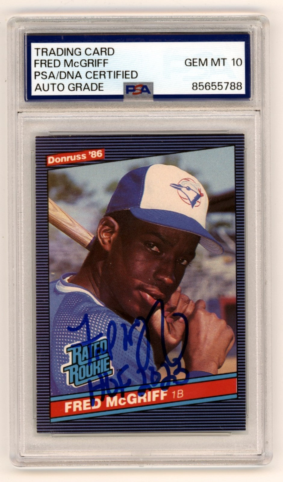 Fred McGriff 1986 Donruss #28 Signed Rookie RC w/ HOF 2023 Insc. PSA 10 Auto-Powers Sports Memorabilia