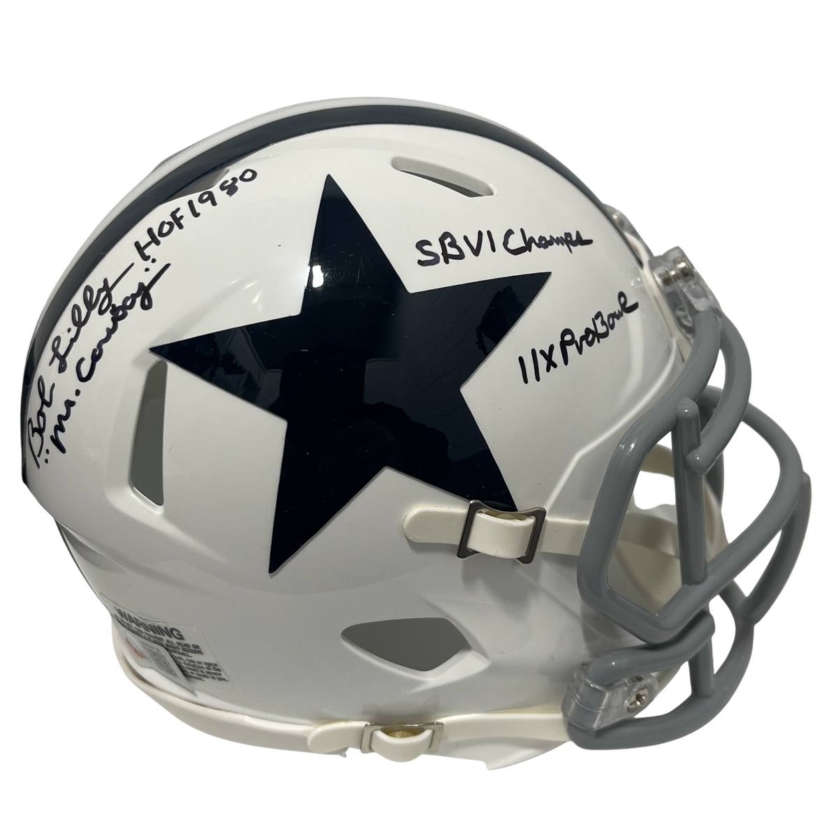 Bob Lilly Signed TB Cowboys Mini Helmet w/ 4 Ins Beckett Witness BAS COA-Powers Sports Memorabilia