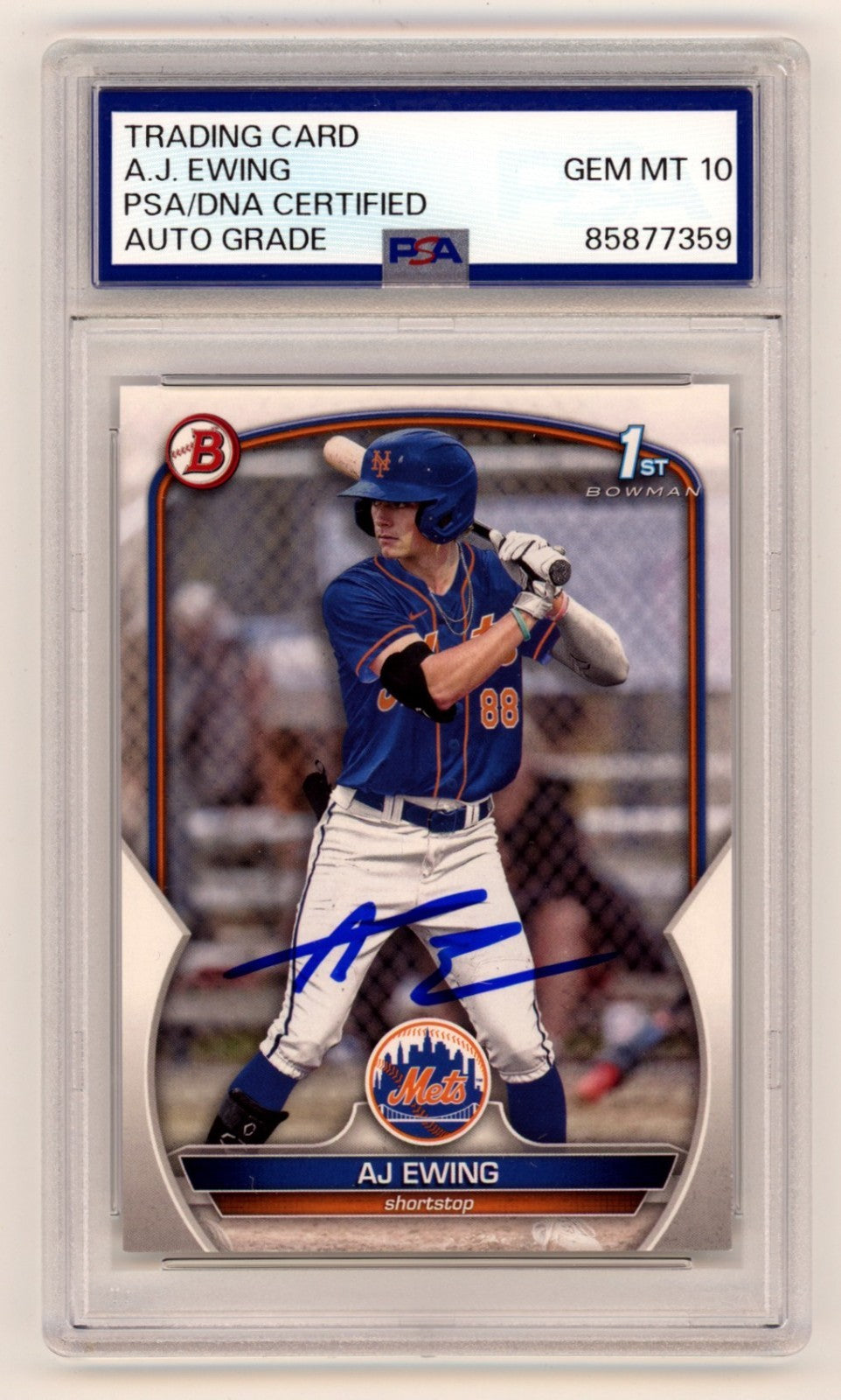 AJ Ewing 2023 Bowman 1st Signed Rookie RC PSA 10 Auto New York Mets-Powers Sports Memorabilia