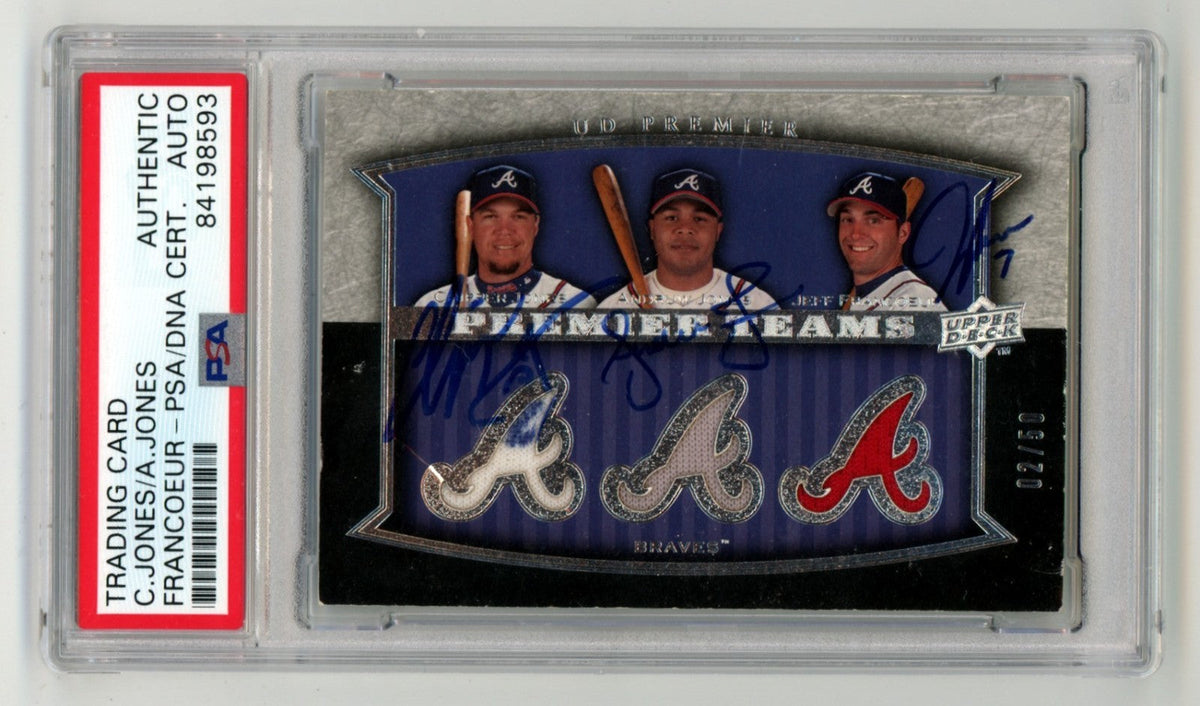 Chipper Andruw Jones Francoeur 2008 UD Premier Triple Relic Auto #2/50 PSA Auto-Powers Sports Memorabilia