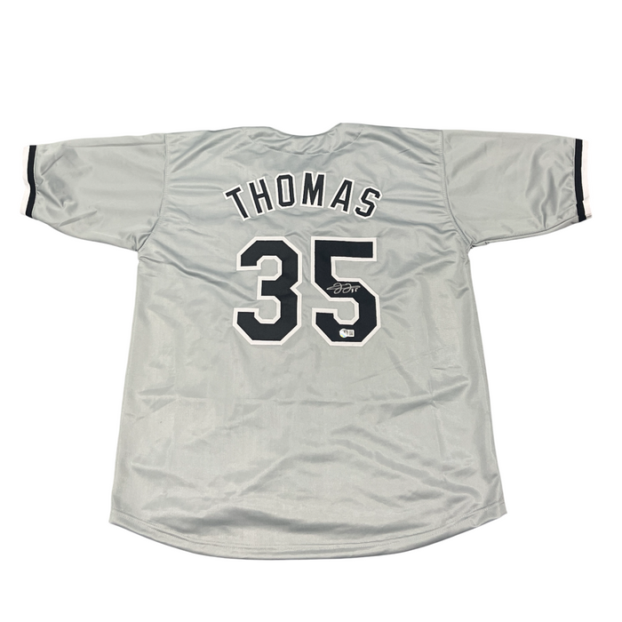 Frank Thomas Signed Chicago White Sox Custom Grey Jersey Beckett Witness BAS COA-Powers Sports Memorabilia