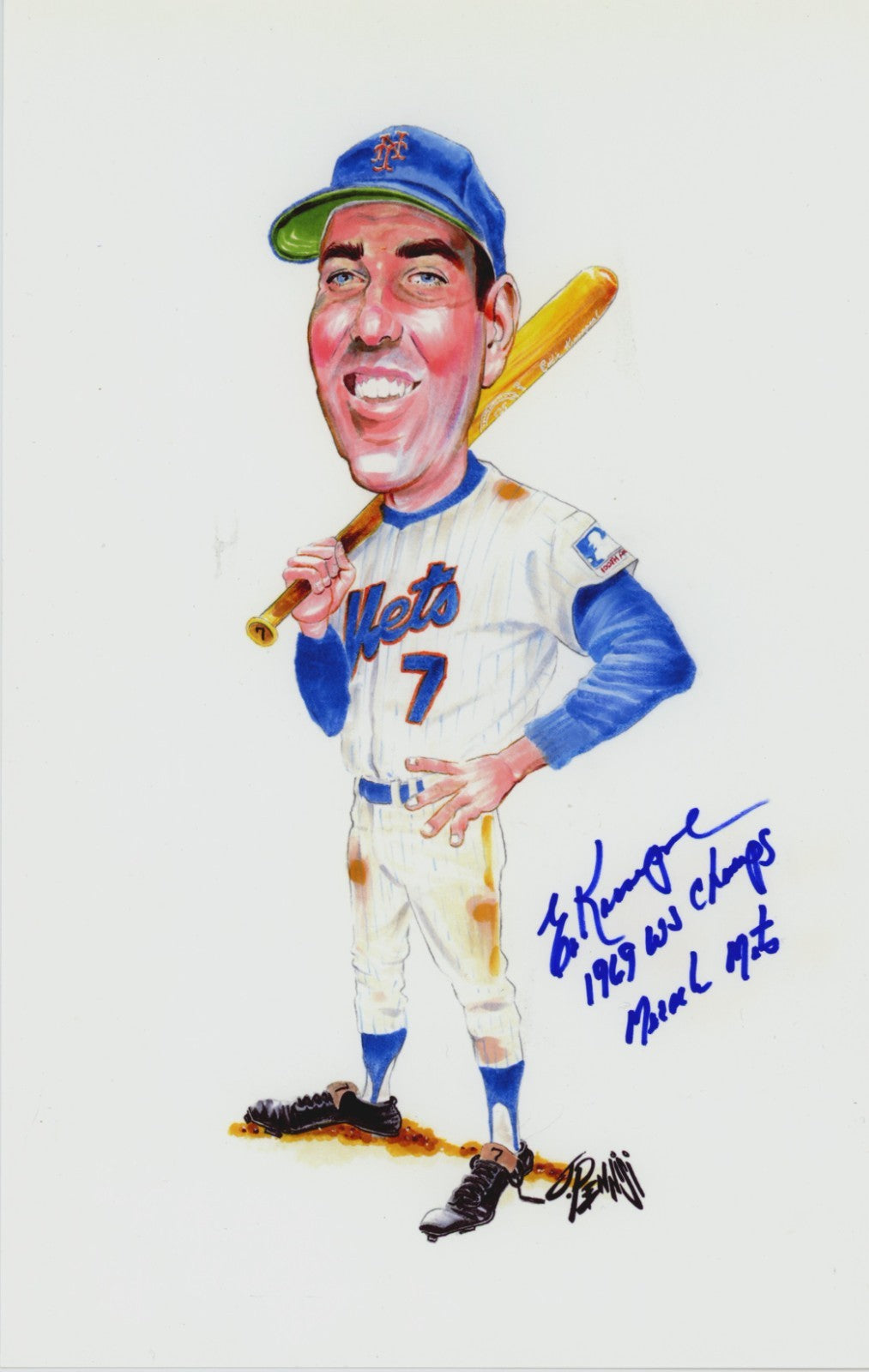 Ed Kranepool Signed 7x12 Lithograph Print w/ 1969 NL Champs LSCM Authenticated NY Mets-Powers Sports Memorabilia