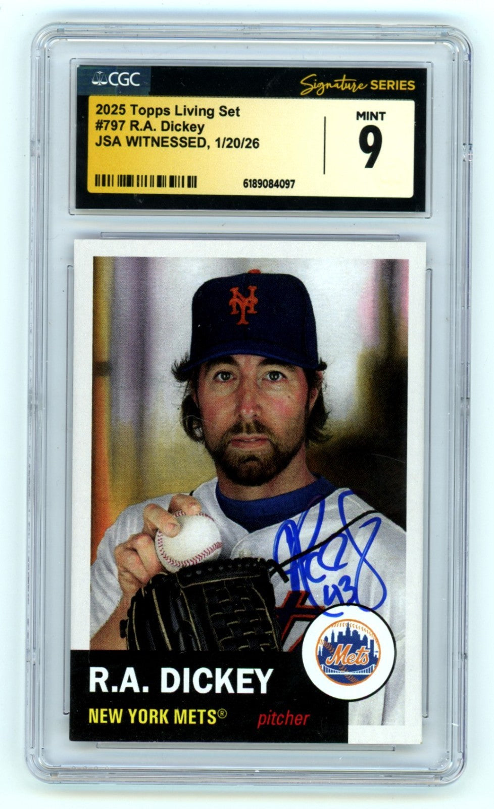 R.A. Dickey 2025 Topps Living Set #797 Signed JSA CGC 9 NY Mets-Powers Sports Memorabilia
