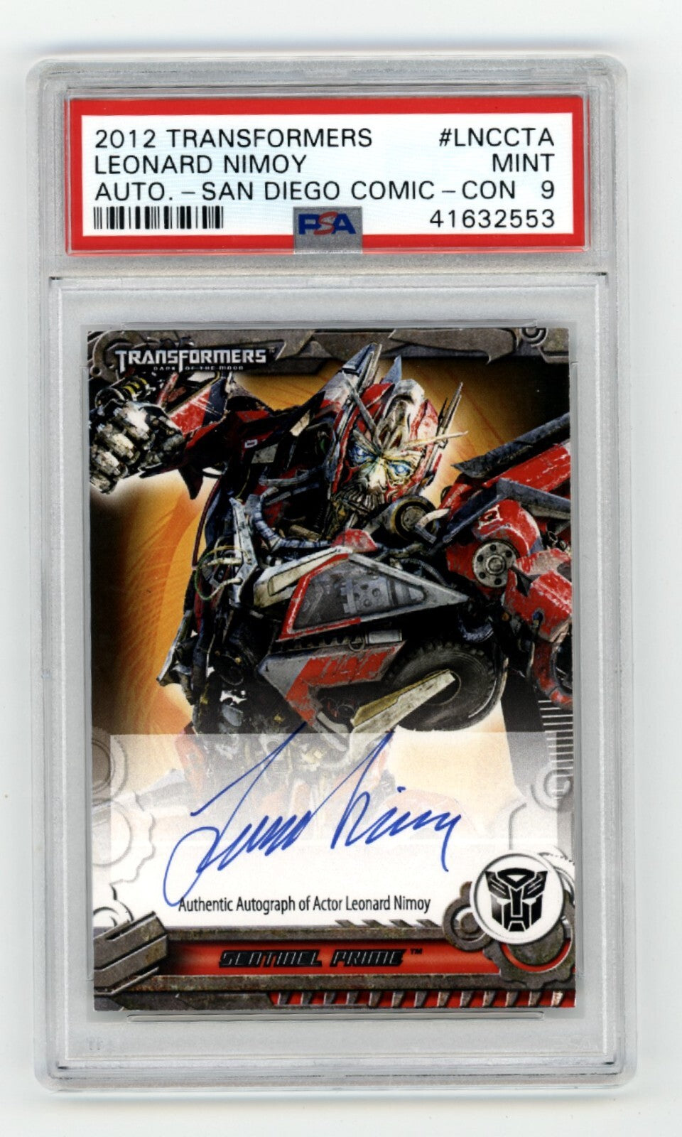Leonard Nimoy 2012 Transformers San Diego Comic Con Blue Ink SP Auto 33/45 PSA 9-Powers Sports Memorabilia