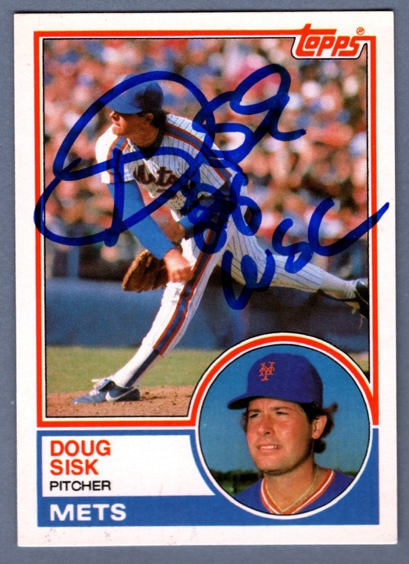 Doug Sisk Signed 1983 Topps Traded #105T Rookie RC w/ 86 WSC LSCM Authenticated NY Mets-Powers Sports Memorabilia