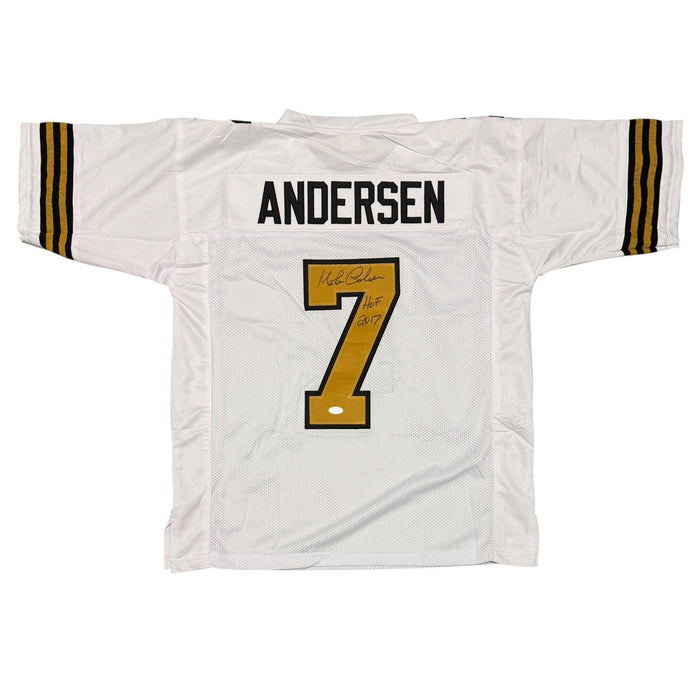 Morten Anderson Signed Custom Jersey w/ HOF 2017 JSA Witness Authenticated - White Jersey-Powers Sports Memorabilia
