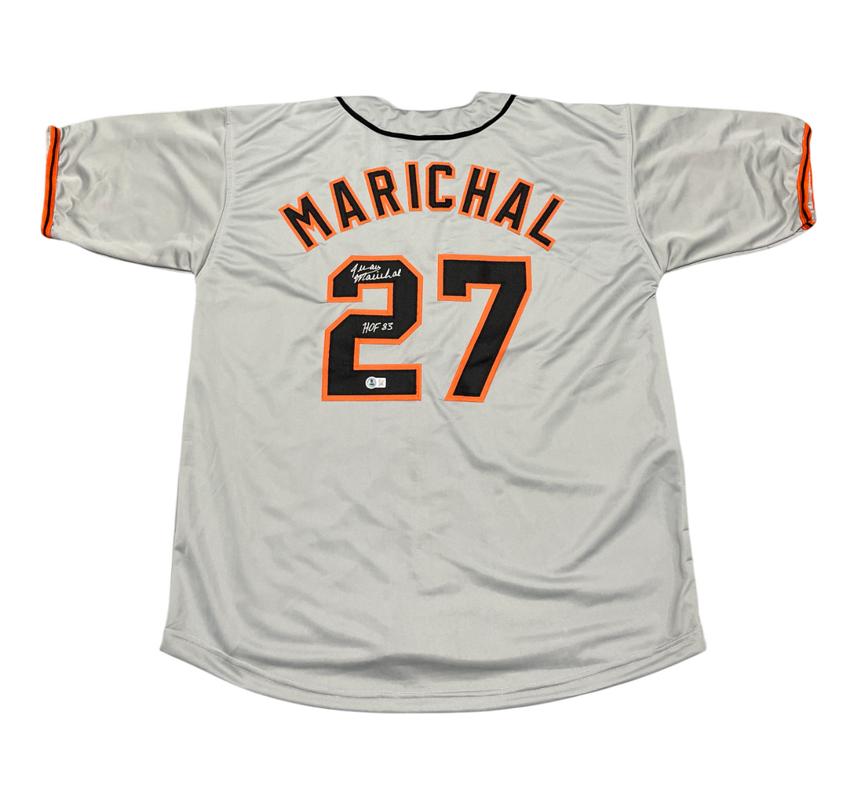 Juan Marichal Signed Giants Custom Grey Jersey w/ HOF 83 Beckett Wit BAS COA-Powers Sports Memorabilia