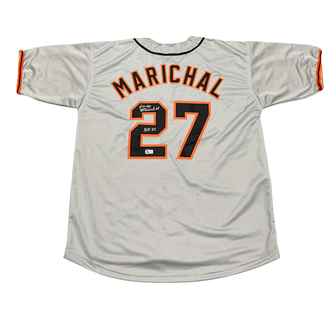 Juan Marichal Signed Custom Grey Jersey w/ HOF 83 Beckett Witness Authenticated-Powers Sports Memorabilia