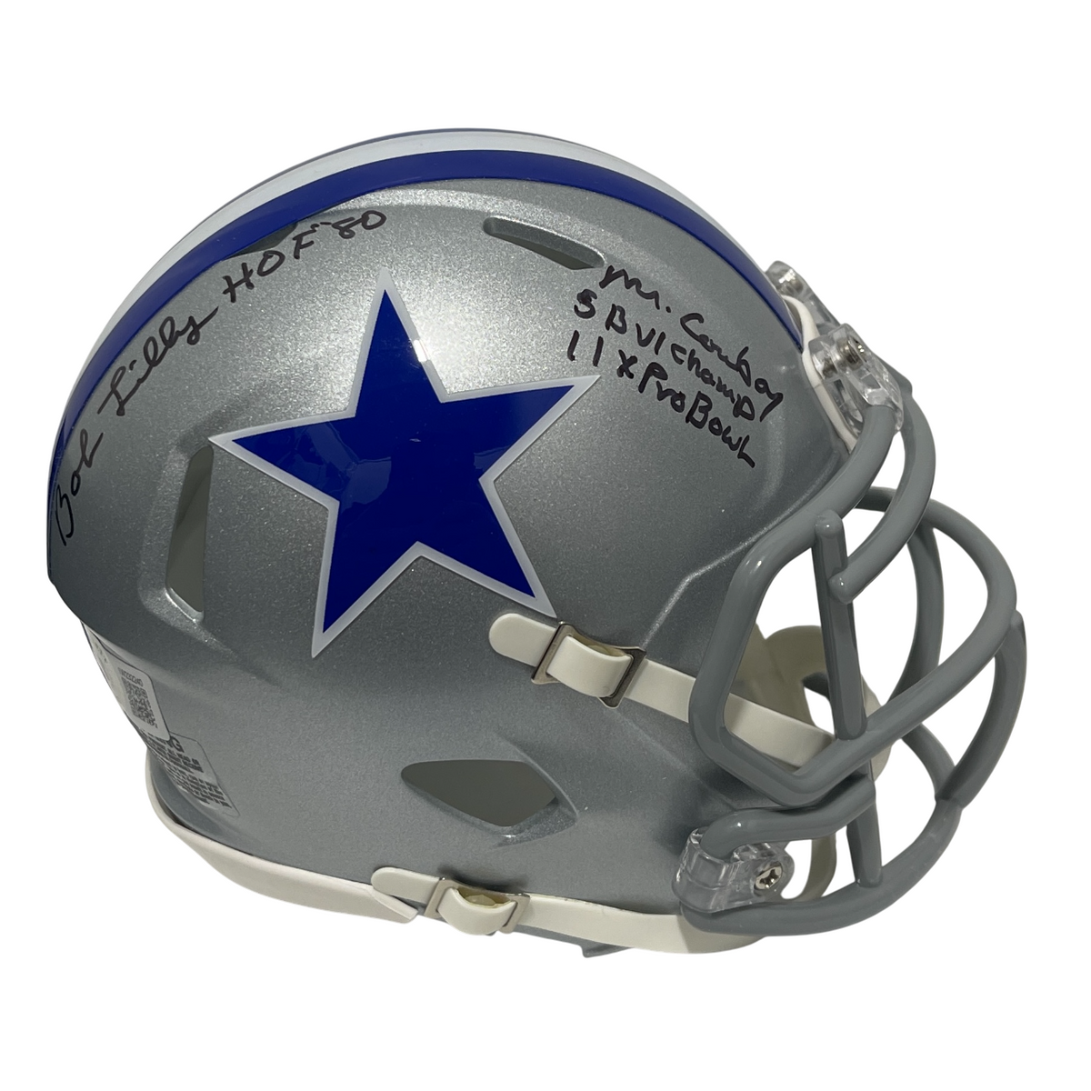 Bob Lilly Signed TB 64-66 Cowboys Mini Helmet w/ 4 Ins Beckett Witness BAS COA-Powers Sports Memorabilia