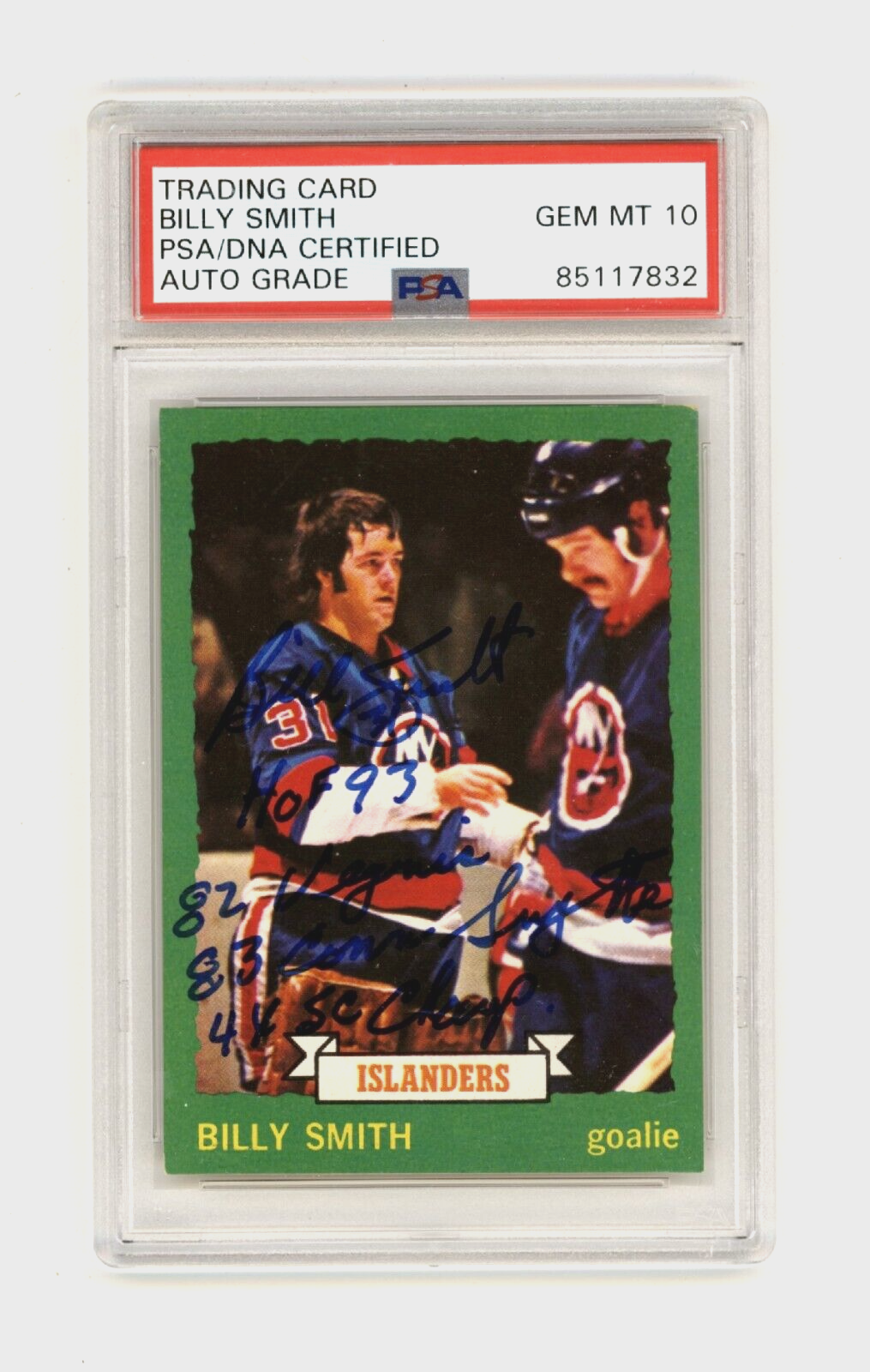 Billy Smith 1973-74 O-Pee-Chee #142 Signed Rookie RC 4 Ins PSA 10 Auto Islanders-Powers Sports Memorabilia