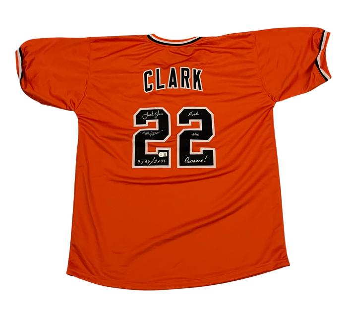 Jack Clark Signed SF Giants Custom Jersey w/ 4 Ins F**k LAD Beckett W BAS COA O-Powers Sports Memorabilia