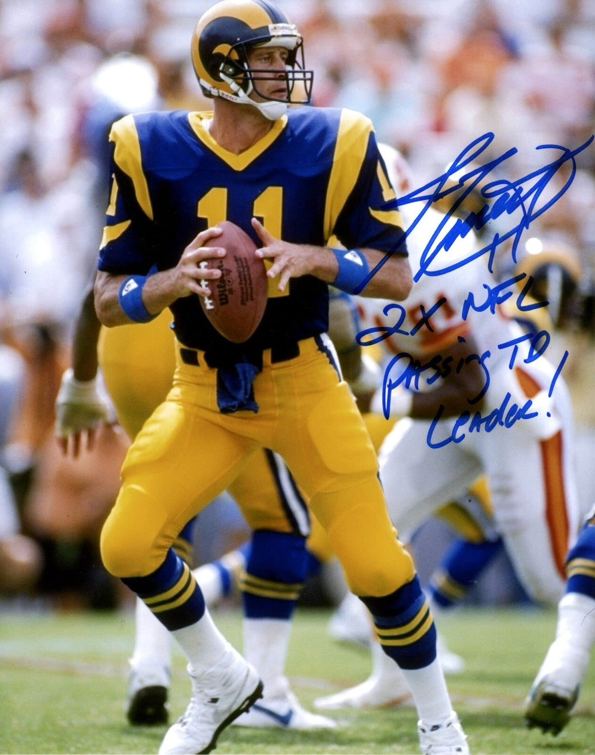 Jim Everett Signed Los Angeles Rams 8x10 Photo w/ 2x NFL TD Leader Insc LSCM Authenticated-Powers Sports Memorabilia