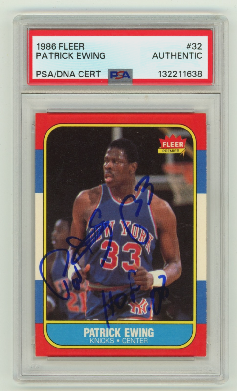 Patrick Ewing 1986-87 Fleer #32 Signed Rookie RC w/ HOF 08 Insc. PSA Auto Knicks-Powers Sports Memorabilia
