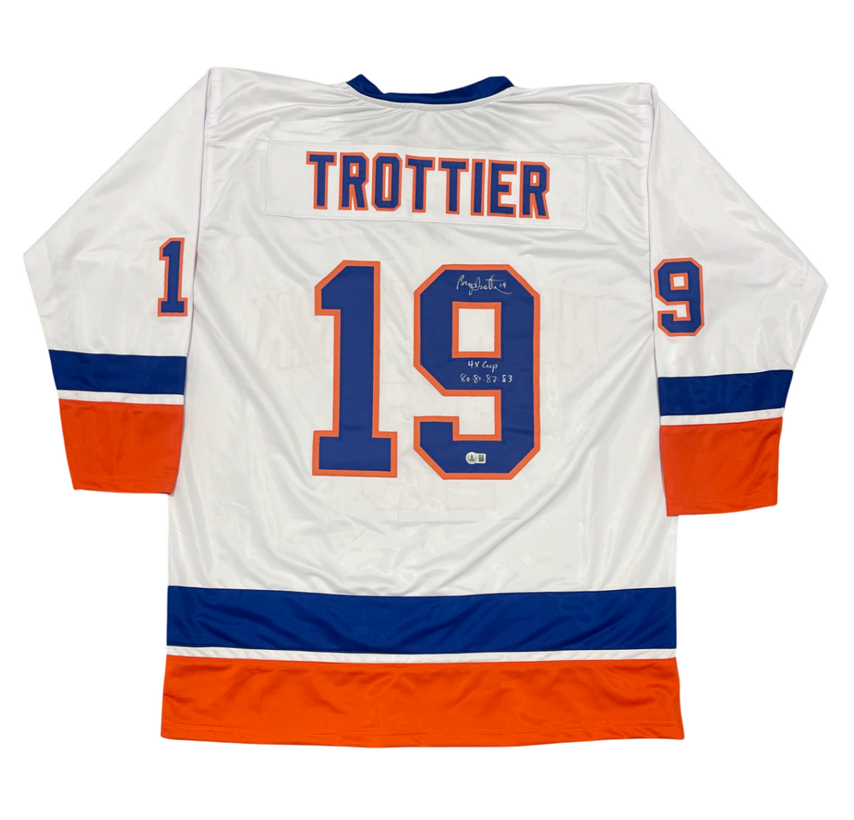 Bryan Trottier Signed Custom Jersey w/ 4x Cup Beckett W Beckett Authenticated-Powers Sports Memorabilia