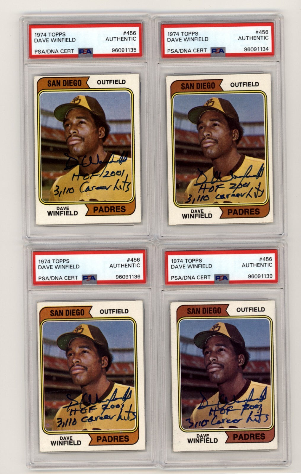 Dave Winfield 1974 Topps 456 Rookie RC Signed w/ HOF Hits Ins PSA/DNA Authenticated-Powers Sports Memorabilia
