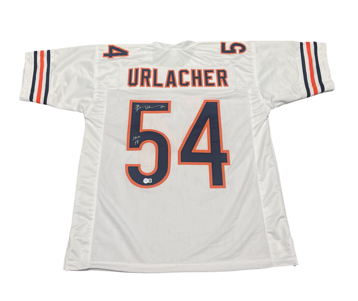 Brian Urlacher Signed Chicago Bears Custom Jersey w/ HOF 18 Beckett Wit BAS COA-Powers Sports Memorabilia