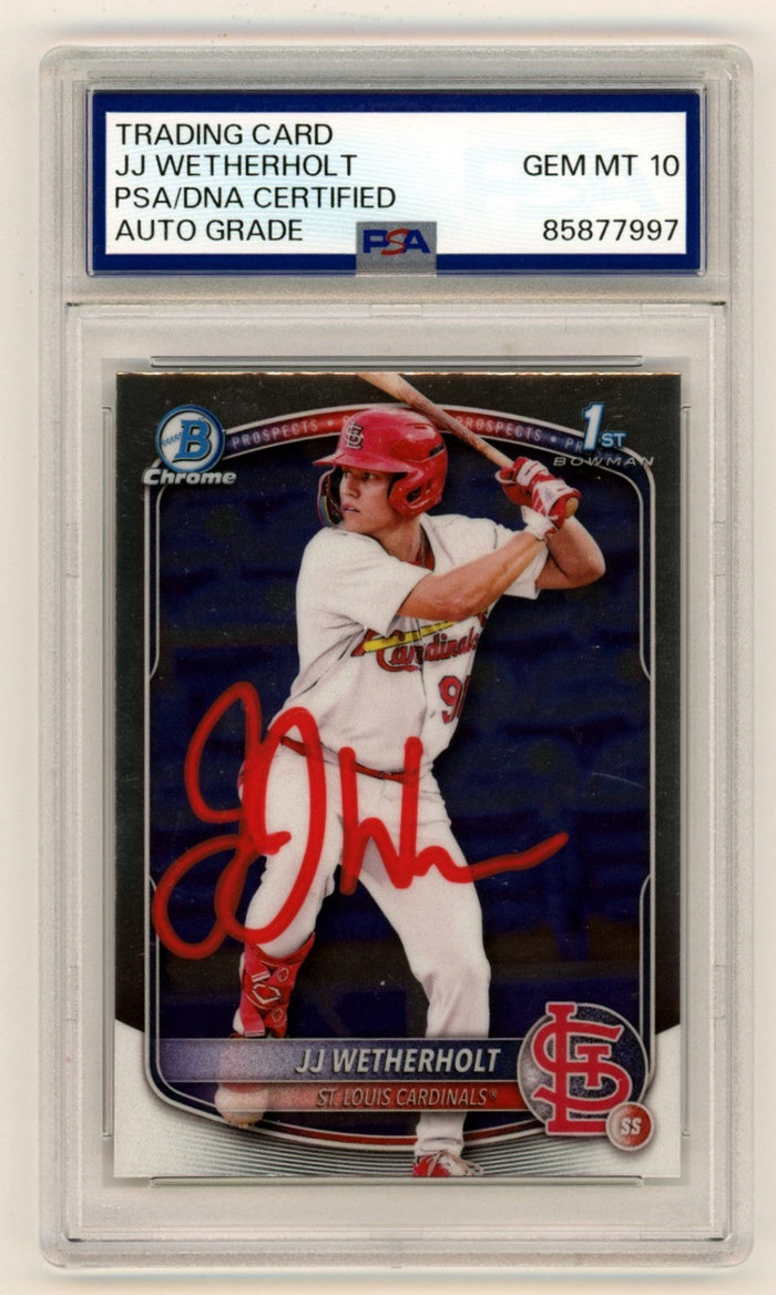JJ Wetherholt 2025 Bowman Chrome 1st Signed Auto Rookie RC PSA 10 Auto Cardinals-Powers Sports Memorabilia