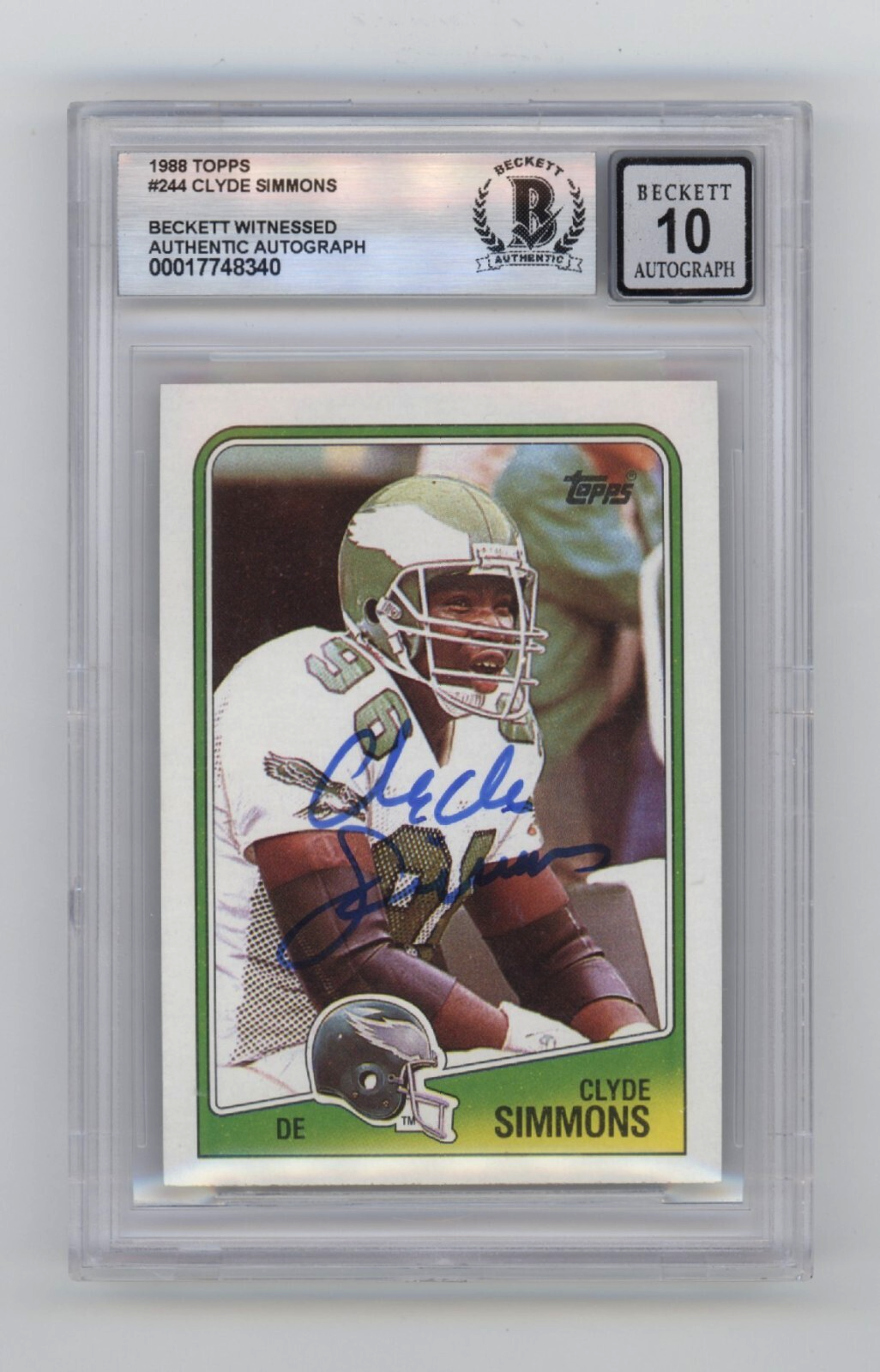 Clyde Simmons 1988 Topps #244 RC Signed Beckett BGS 10 Auto Philadelphia Eagles-Powers Sports Memorabilia