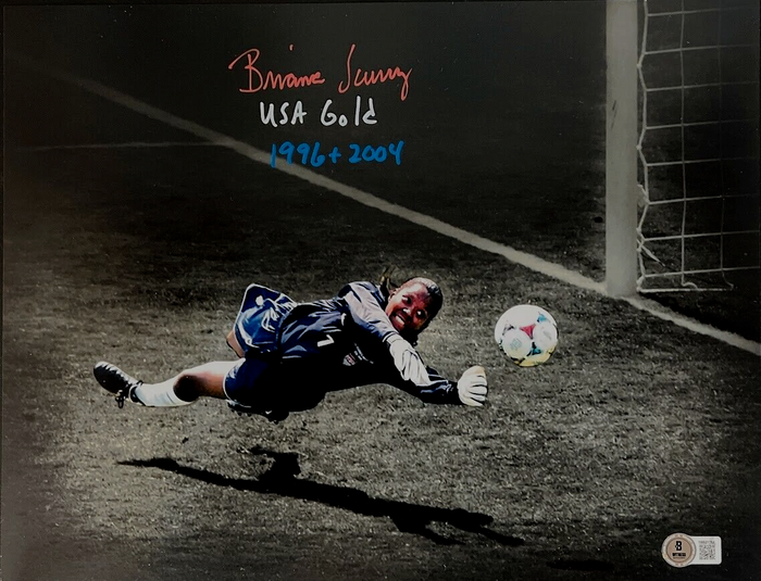 Brianna Scurry Signed USA Soccer 11x14 Photo w/ USA Gold Beckett Witness Authenticated-Powers Sports Memorabilia