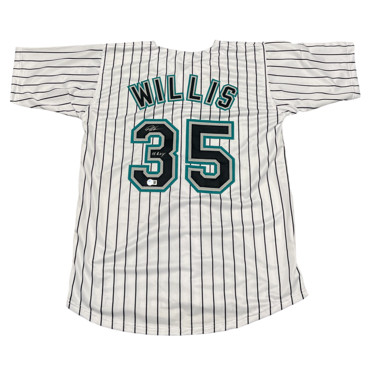 Dontrelle Willis Signed Marlins Custom Jersey w/ 03 NL ROY Beckett Wit BAS COA-Powers Sports Memorabilia