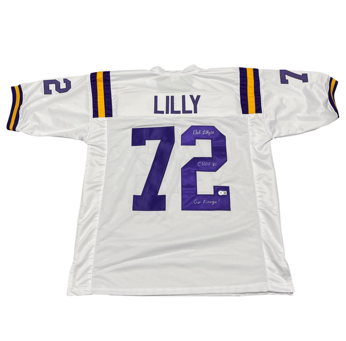 Bob Lilly Signed TCU Custom Jersey w/ 2 Ins Beckett Witness Authenticated-Powers Sports Memorabilia