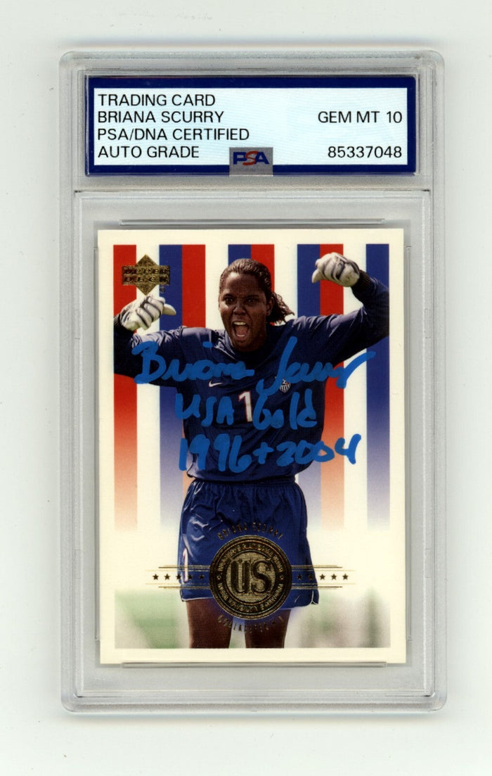 Briana Scurry 2000 Upper Deck USA #88 w/ USA Gold 1996 & 2004 Signed PSA 10 Auto-Powers Sports Memorabilia