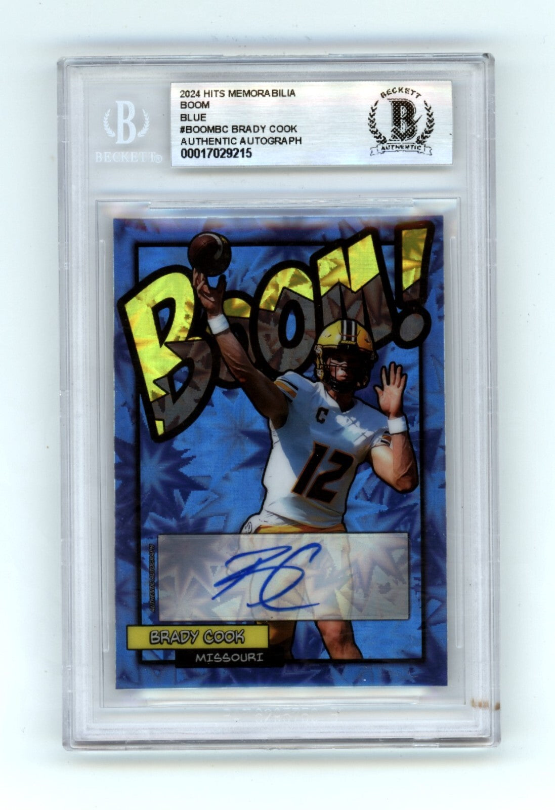 Brady Cook 2024 Hits Memorabilia BOOM Blue #/5 Signed BGS BAS Auto Missouri-Powers Sports Memorabilia