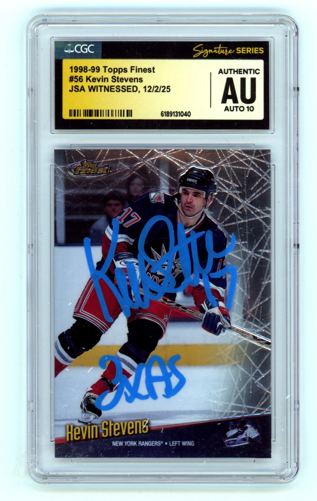 Kevin Stevens 1998-99 Topps Finest SIgned w/ Insc. JSA CGC 9 10 Auto Rangers-Powers Sports Memorabilia