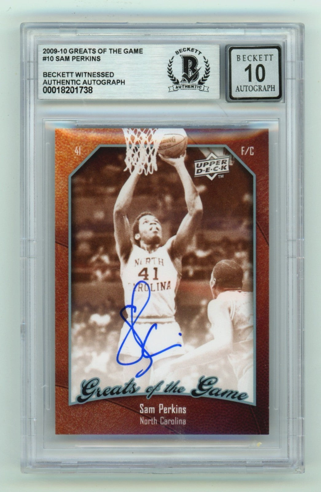 Sam Perkins 2009-10 Upper Deck Greats of the Game #10 Signed Beckett BGS 10 Auto-Powers Sports Memorabilia
