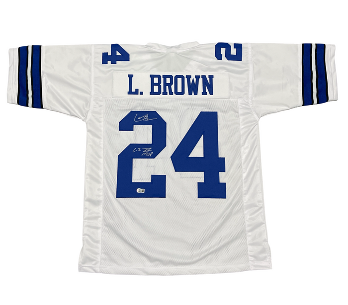 Larry Brown Signed Custom Jersey w SB XXX MVP Beckett Witness Authenticated - White Jersey-Powers Sports Memorabilia