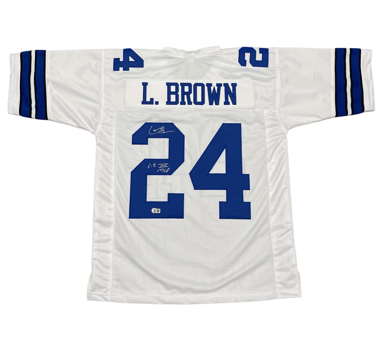 Larry Brown Signed Custom Jersey w SB XXX MVP Beckett Witness Authenticated - White Jersey-Powers Sports Memorabilia