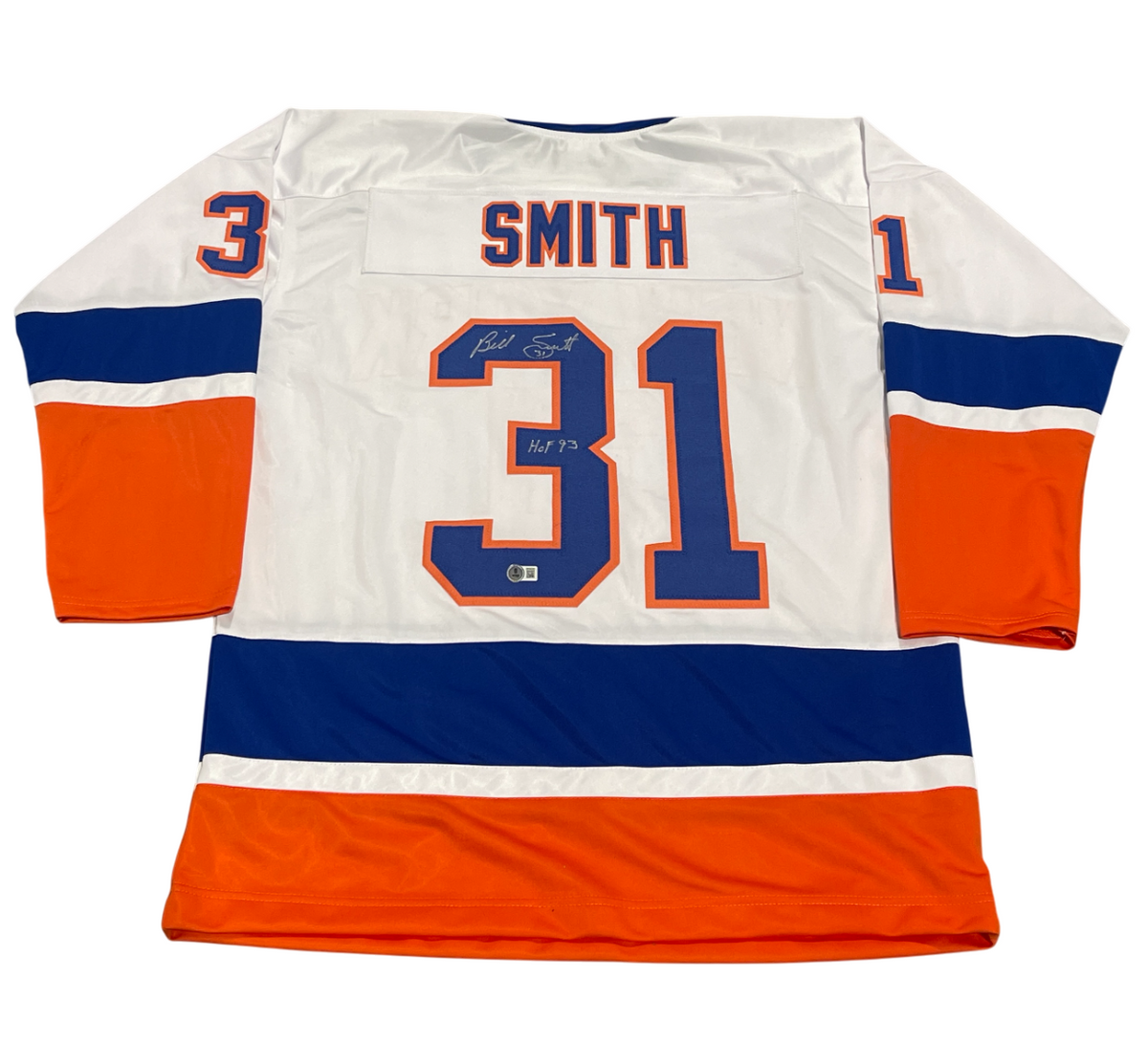 Billy Smith Signed Islanders Custom Jersey w/ HOF 93 Beckett Wit BAS COA-Powers Sports Memorabilia