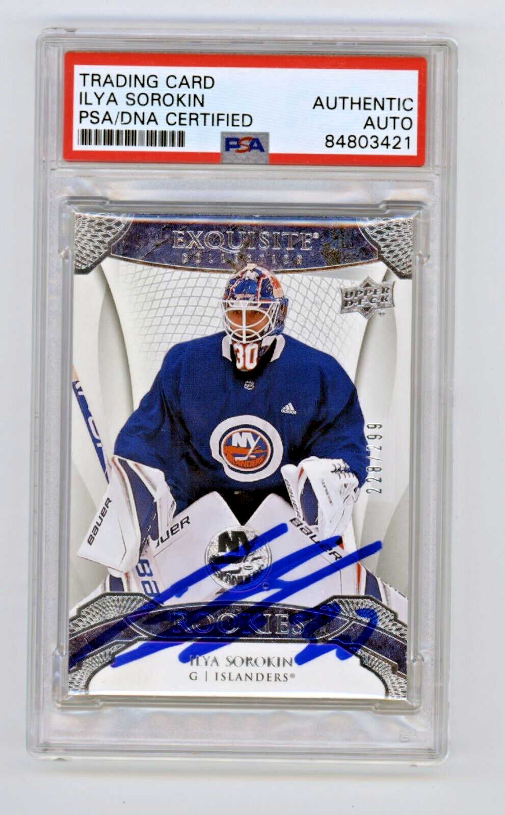 Ilya Sorokin 2020-21 Upper Deck Exquisite Rookies /299 Signed PSA Authentic Auto-Powers Sports Memorabilia