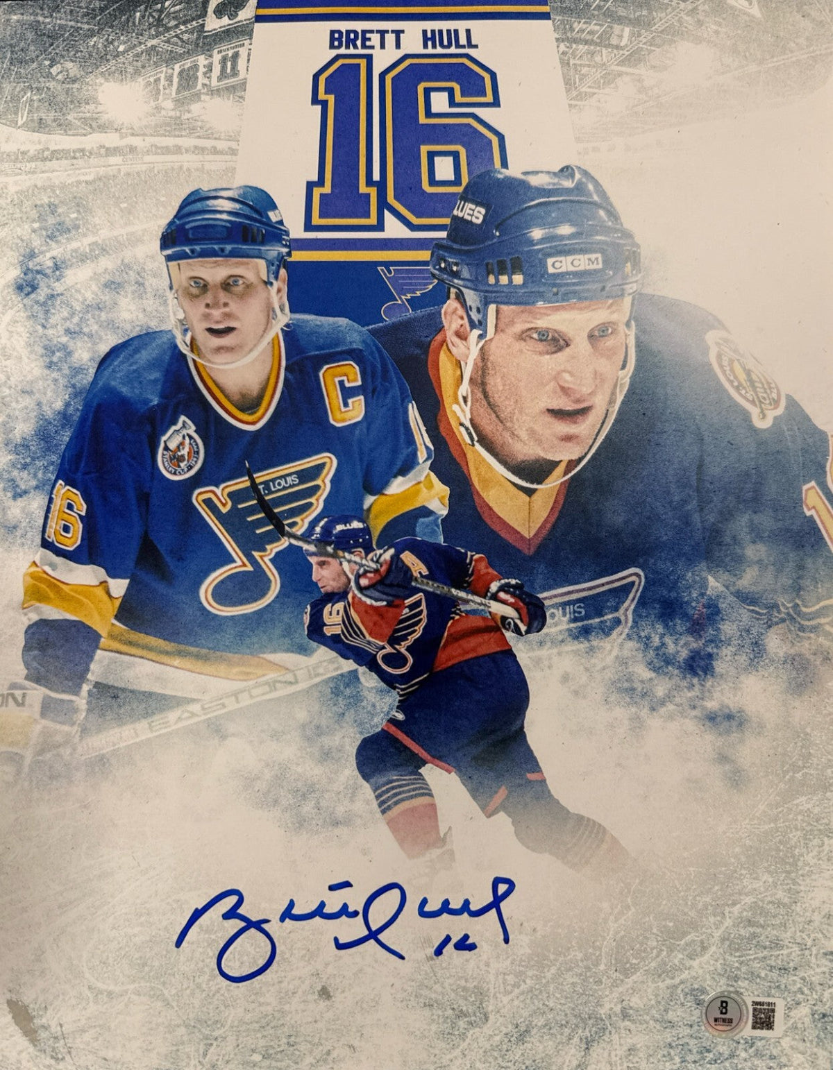 Brett Hull Signed St. Louis Blues 11x14 Photo Edit Beckett Witness Authenticated-Powers Sports Memorabilia
