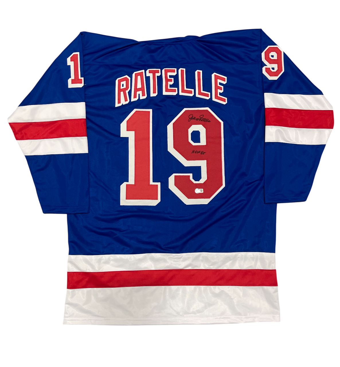 Jean Ratelle Signed Custom Jersey w/ HOF 85 Beckett Witness Authenticated-Powers Sports Memorabilia