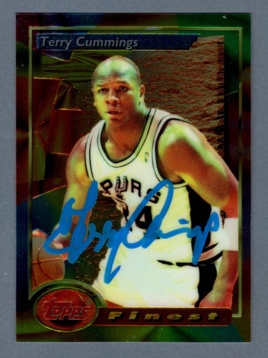 Terry Cummings Signed 1994-95 Topps Finest Basketball Refractor 45 LSCM COA-Powers Sports Memorabilia